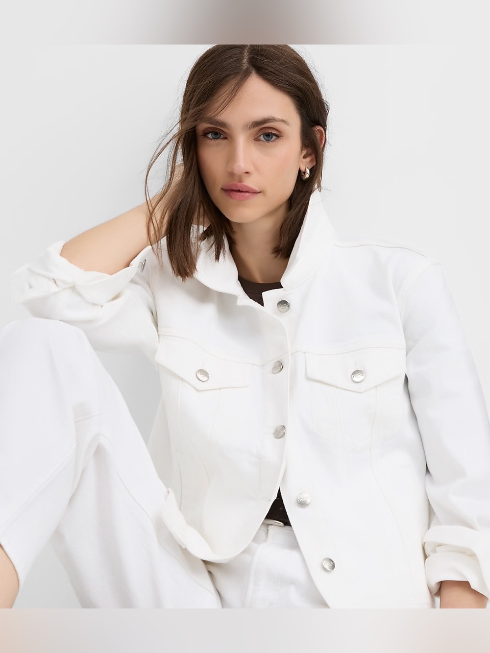 LOFT White Denim Jacket with Silver Buttons